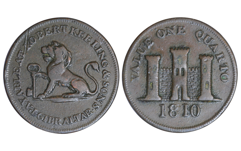Robert Keeling Token de 1 Quarto Gibraltar 1810 MBC-