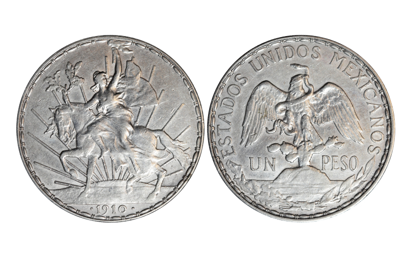 México 1 Peso 1910 "Caballito" Centenario del Grito de Independencia" EBC-