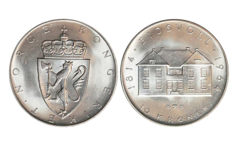 Noruega 10 Coronas 1964 Sesquicentenario de la Constitución SC