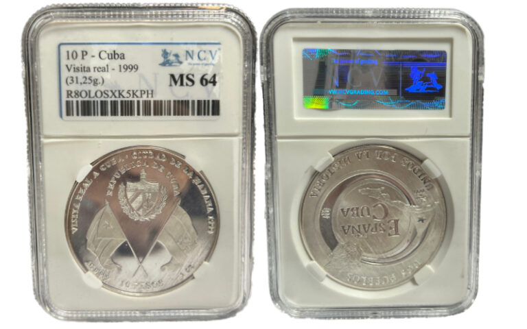 Cuba 10 Pesos 1999 Visita Real a Cuba PROOF Encapsulada NCV MS64