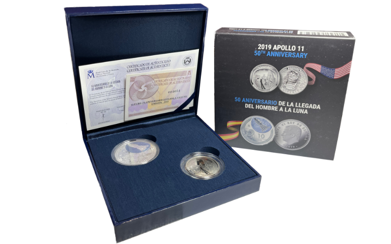 España y EE.UU. 10 Euros y Medio Dólar 2019 50 Aniversario Llegada a la Luna PROOF