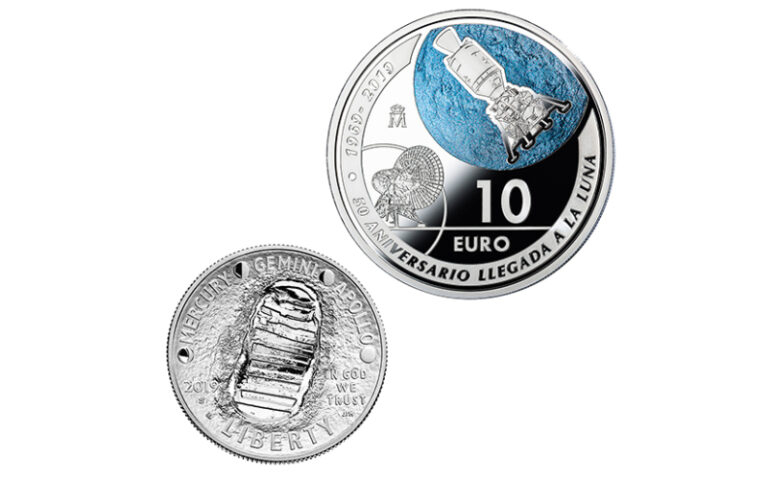España y EE.UU. 10 Euros y Medio Dólar 2019 50 Aniversario Llegada a la Luna PROOF