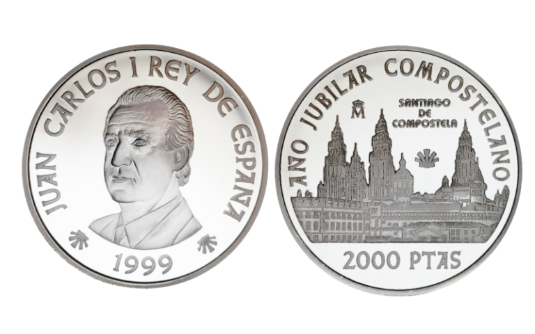 España 2.000 Pesetas 1999 Año Jubilar Compostelano Catedral de Santiago PROOF