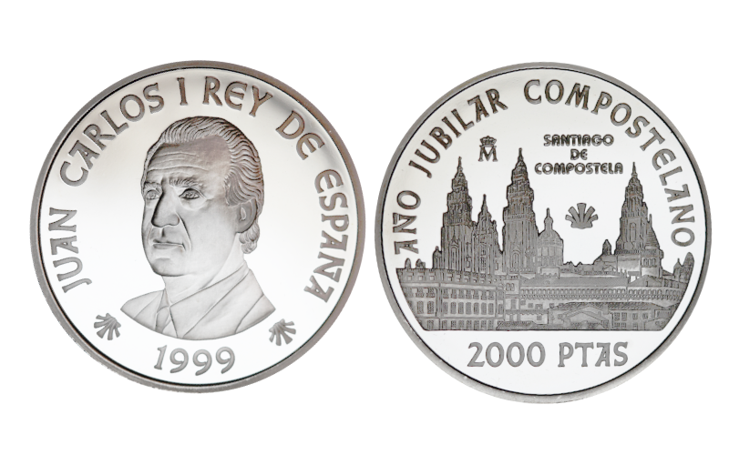 España 2.000 Pesetas 1999 Año Jubilar Compostelano Catedral de Santiago PROOF