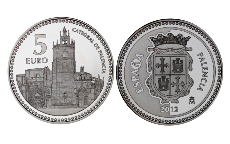 España 5 Euros 2012 Serie Capitales de Provincia y Ciudades Autónomas: Palencia - Catedral de Palencia PROOF