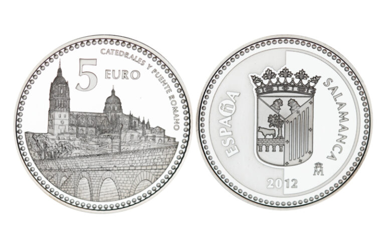España 5 Euros 2012 Serie Capitales de Provincia y Ciudades Autónomas: Salamanca - Catedrales y Puente Romano PROOF