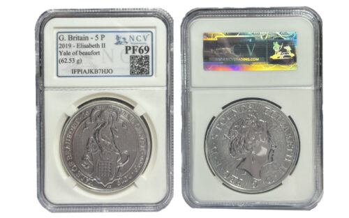 Gran Bretaña 5 Libras (2oz 999.9) 2019 Serie Bestias de la Reina - Yale of Beauford PROOF Encapsulada NCV PF69