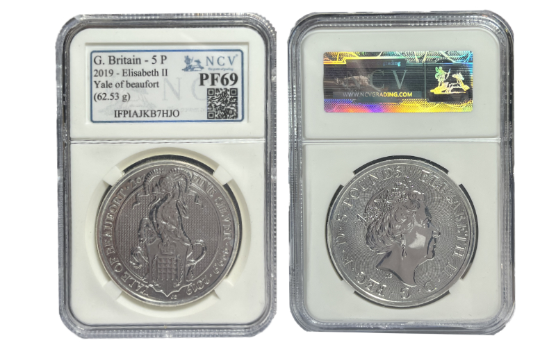 Gran Bretaña 5 Libras (2oz 999.9) 2019 Serie Bestias de la Reina - Yale of Beauford PROOF Encapsulada NCV PF69