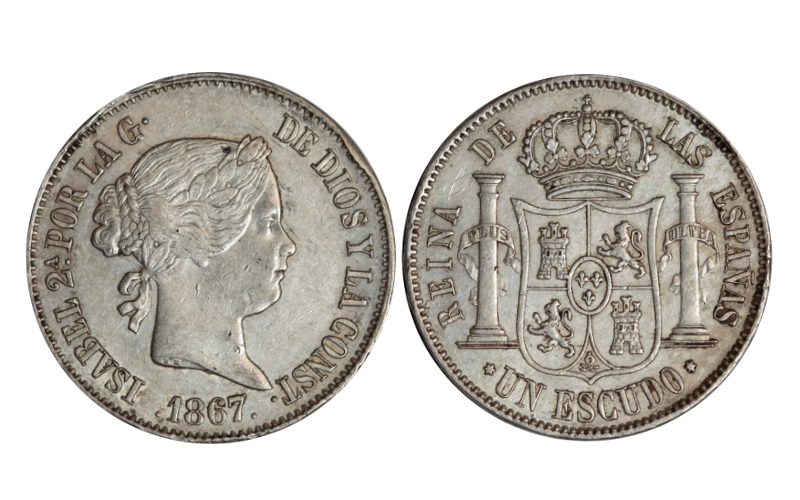 Isabel II 1 Escudo 1867 Madrid Golpec. EBC-