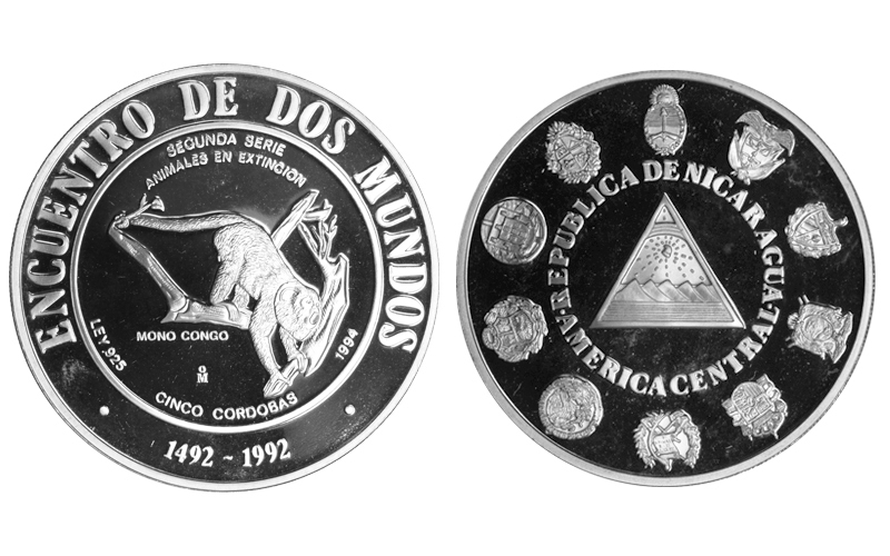 Nicaragua 5 Córdobas 1994 Serie II Iberoamericana - Mono Congo PROOF