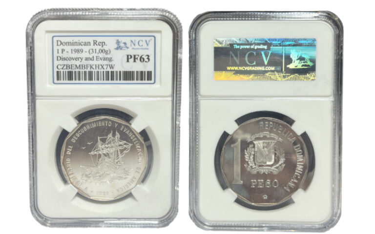 República Dominicana 1 Peso 1989 V Centenario Descubrimiento y Evangelización de América PROOF Encapsulada NCV PF63