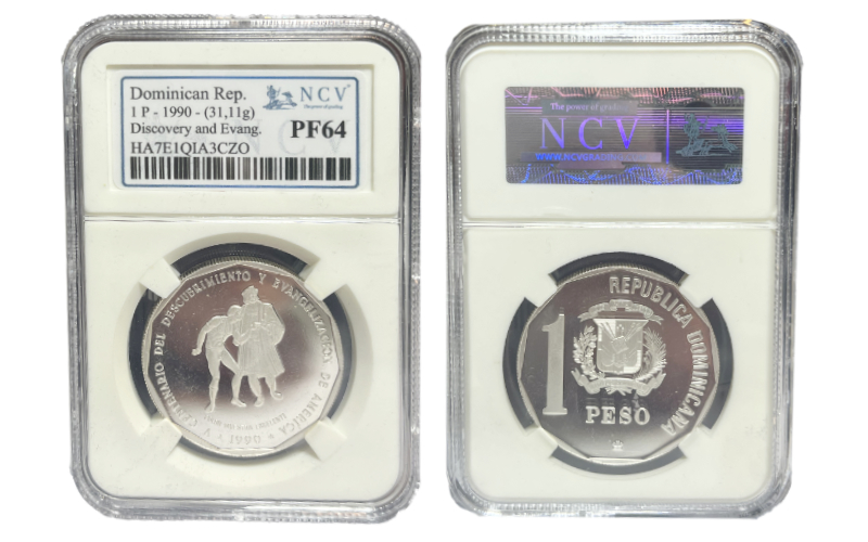 República Dominicana 1 Peso 1990 V Centenario Descubrimiento y Evangelización de América PROOF Encapsulada NCV PF64