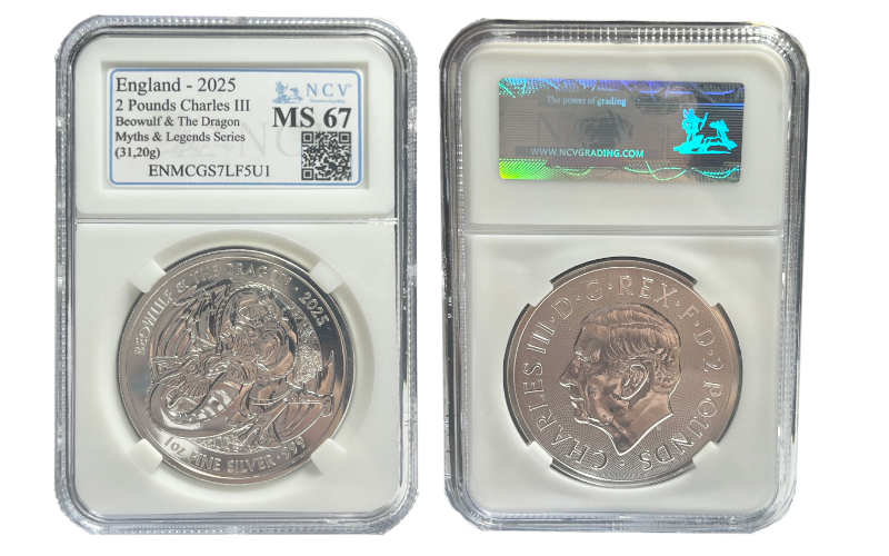 Gran Bretaña 2 Libras 2025 Serie Mitos y Leyendas - Beowulf y el Dragón SC Certificada NCV MS67