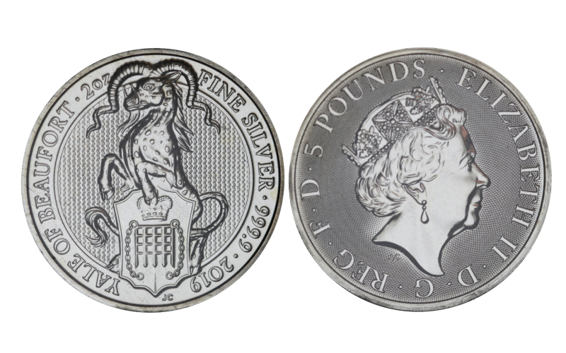 Gran Bretaña 5 Libras (2oz 999.9) 2019 Serie Bestias de la Reina - Yale of Beauford PROOF Encapsulada NCV PF69