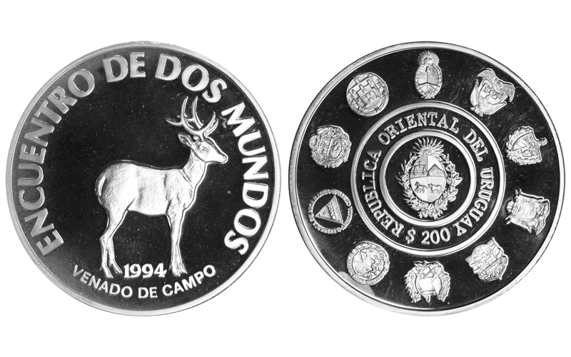 Uruguay 200 Pesos 1994 Serie II Iberoamericana - Venado de Campo PROOF