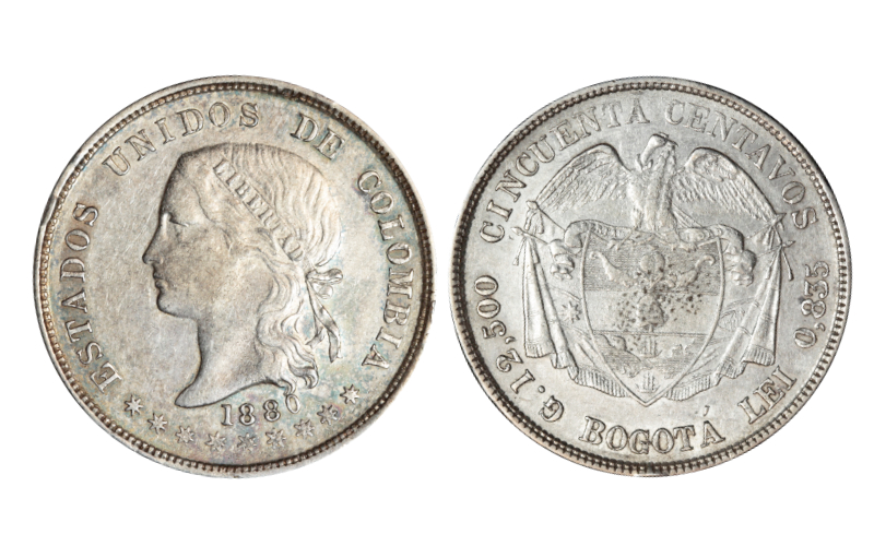 Colombia. 50 Centavos. 1880. Bogotá. Golpec. MBC+