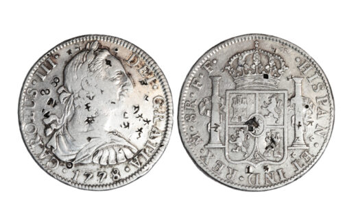 Carlos III 8 Reales 1778 México FF Resellos orientales BC-MBC