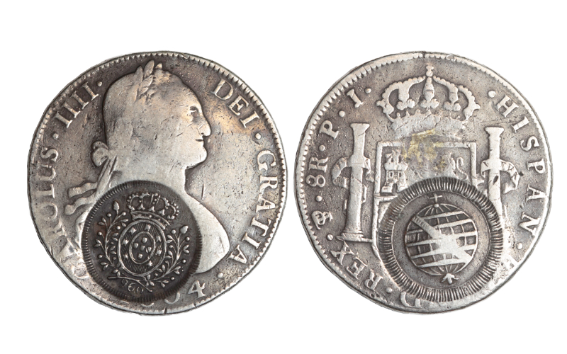 Carlos IV 8 Reales 1804 Potosí PJ Resello Minas Gerais 960 Reis BC