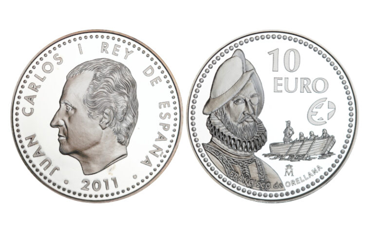 España 10 Euros 2011 VIII Serie Programa Europa - Francisco de Orellana rev. manchita PROOF