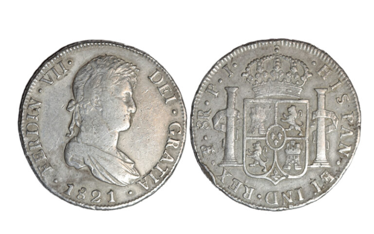 Fernando VII 8 Reales 1821 Potosí PJ golpec. MBC-/ EBC