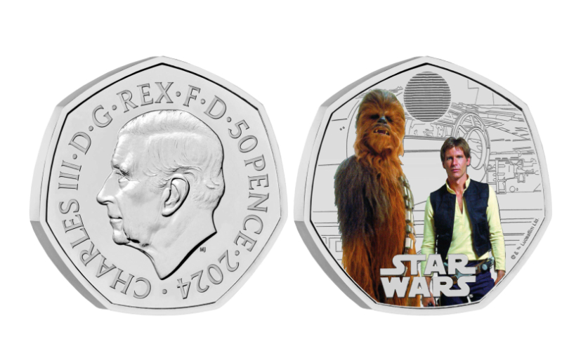 Gran Bretaña 50 Peniques 2024 Han Solo y Chewbacca Rebeldes Sin Causa BU
