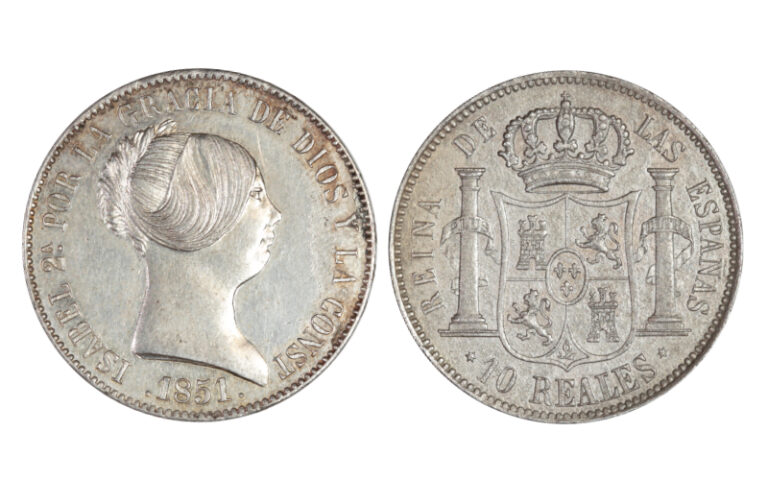 Isabel II 10 Reales 1851 Madrid lig. corrosión EBC-SC