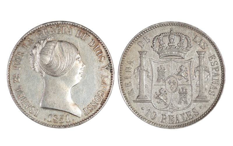 Isabel II 10 Reales 1851 Madrid lig. corrosión EBC-SC