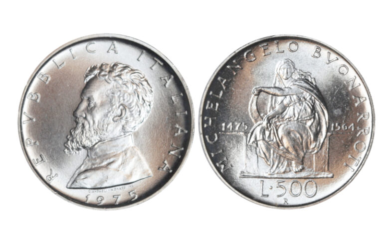 Italia 500 Liras 1975 Michelangelo Buonaroti SC