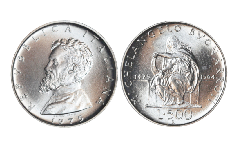 Italia 500 Liras 1975 Michelangelo Buonaroti SC
