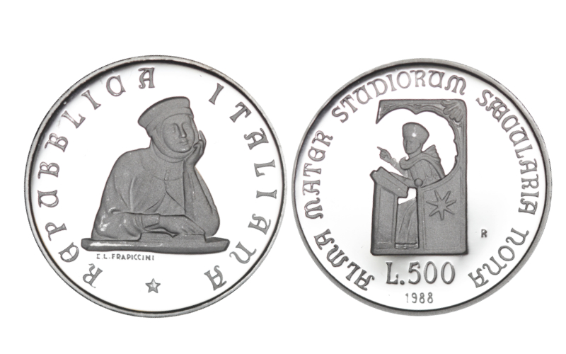 Italia 500 Liras 1988 900 Aniversario Universidad de Bolonia PROOF