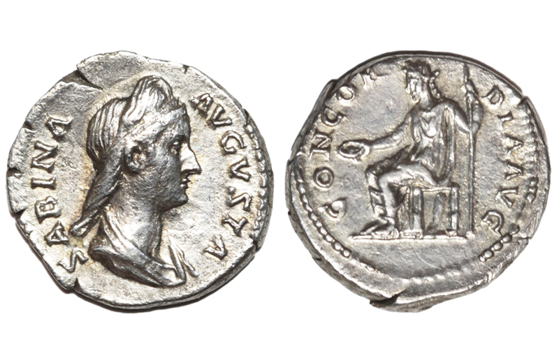 Sabina Denario 133-135 d.C. Roma MBC+