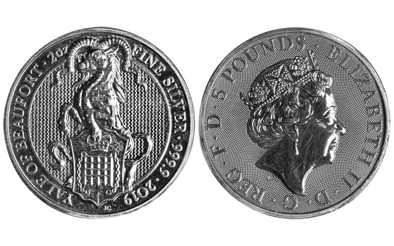Gran Bretaña 5 Libras (2oz 999.9) 2019 Serie Bestias de la Reina - Yale of Beauford PROOF