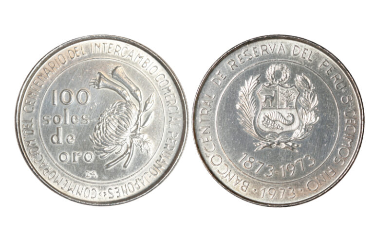 Perú 100 Soles de oro 1973 Centenario del Intercambio Comercial Peruano-Japonés SC-