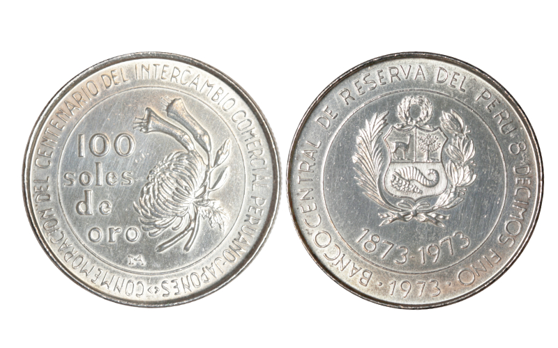 Perú 100 Soles de oro 1973 Centenario del Intercambio Comercial Peruano-Japonés SC-