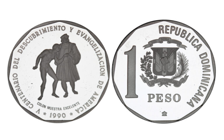 República Dominicana 1 Peso 1990 V Centenario Descubrimiento y Evangelización de América PROOF