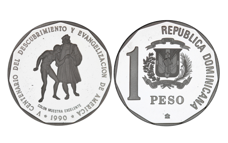 República Dominicana 1 Peso 1990 V Centenario Descubrimiento y Evangelización de América PROOF