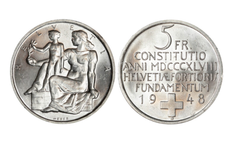 Suiza 5 Francos 1948 Centenario de la Constitución EBC+