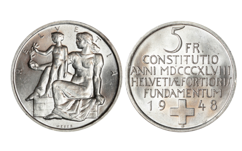 Suiza 5 Francos 1948 Centenario de la Constitución EBC+