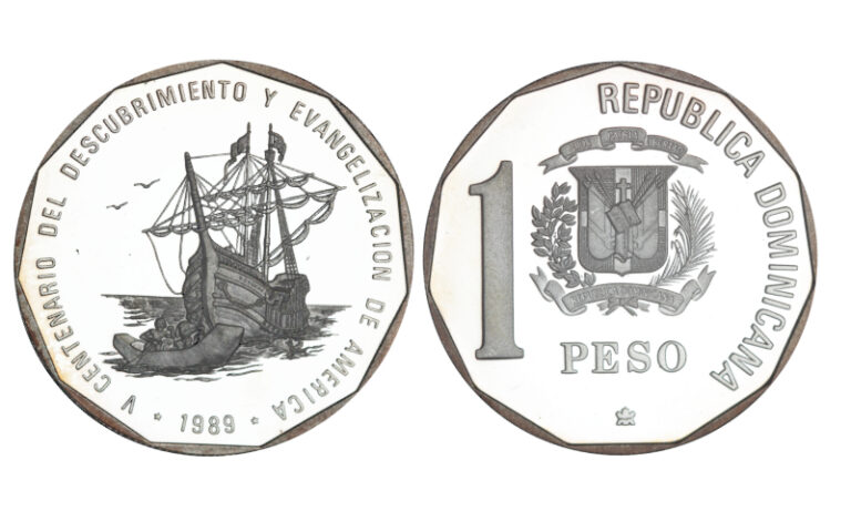 República Dominicana 1 Peso 1989 V Centenario Descubrimiento y Evangelización de América PROOF