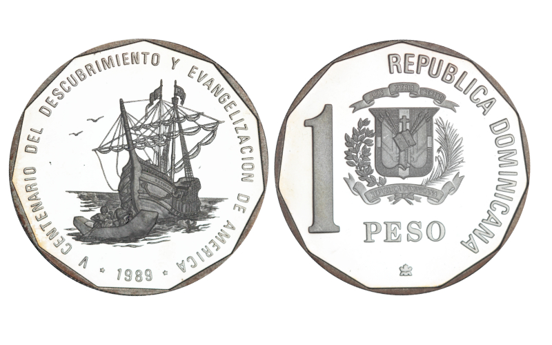 República Dominicana 1 Peso 1989 V Centenario Descubrimiento y Evangelización de América PROOF