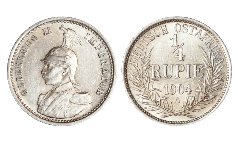 Estados Alemanes del África del Este Guillermo II 1/4 Rupia 1904 A Rayitas EBC-