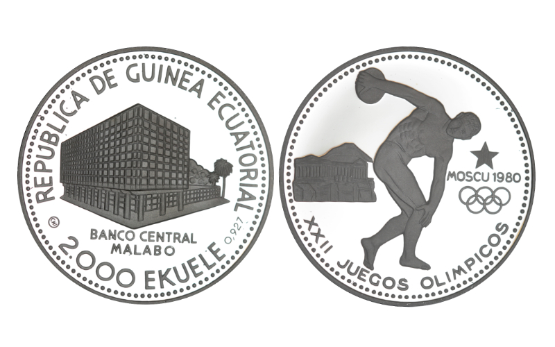 Guinea Ecuatorial 2000 Ekuele 1980 Juegos Olímpicos de Verano de Moscú - Discóbolo PROOF