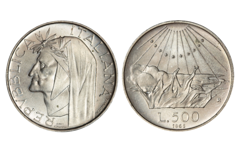 Italia 500 Liras 1965 700 Aniversario nacimiento de Dante SC
