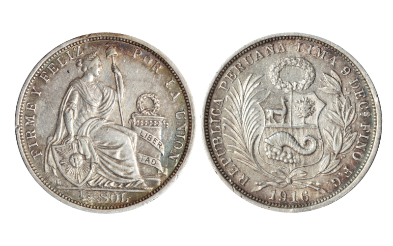 Perú 1/2 Sol 1916 Libertad Sentada EBC