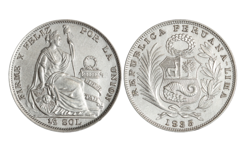 Perú 1/2 Sol 1935 Libertad Sentada EBC-