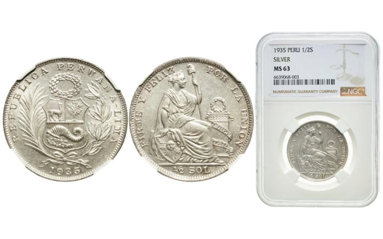 Perú 1/2 Sol 1935 Lima Certificado NGC M63 SC