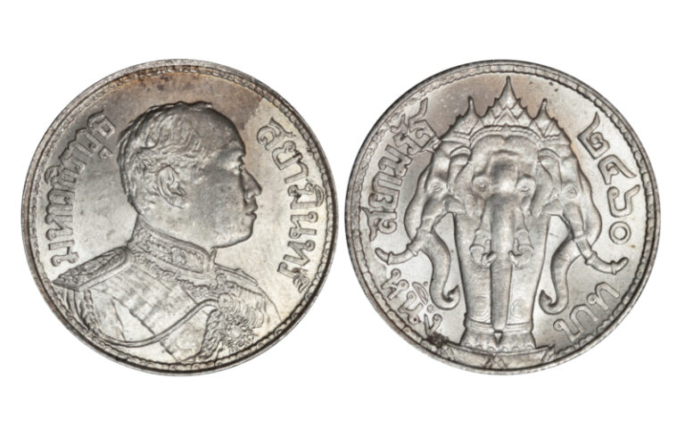 Tailandia Rama VI 1 Baht 1917 (BE 2460) Rev. Cabezas de Elefante SC-