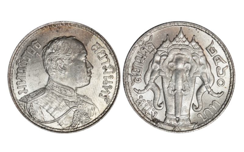Tailandia Rama VI 1 Baht 1917 (BE 2460) Rev. Cabezas de Elefante SC-