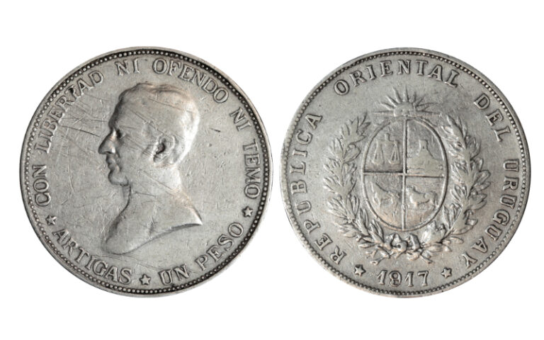 Uruguay 1 Peso 1917 Artigas Rayitas MBC-