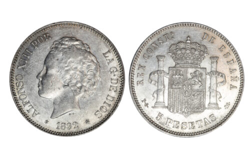 Alfonso XIII 5 Pesetas 1892*18-92 PGM EBC-
